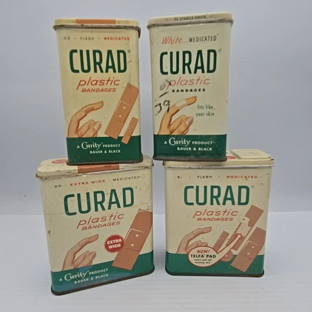 Lot of 5 Vintage Curad Plastic Bandages,‎ Bandaid Tin
